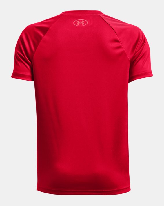 Boys' UA Tech™ Wordmark Logo Short Sleeve, Red, pdpMainDesktop image number 1